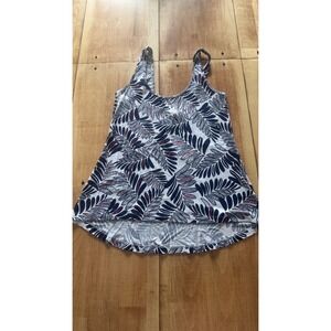 Tart‎ Womens Tropical Leaf Print Scoop Neck Modal Tank Top White Navy Red S